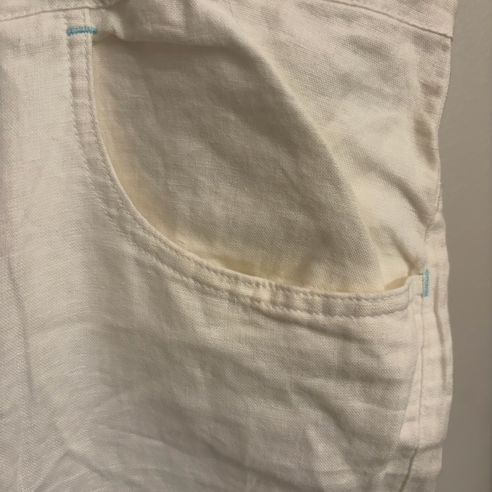 Lacoste White Cotton Pants with Green Crocodile Logo linen summer 42 - Picture 4 of 13